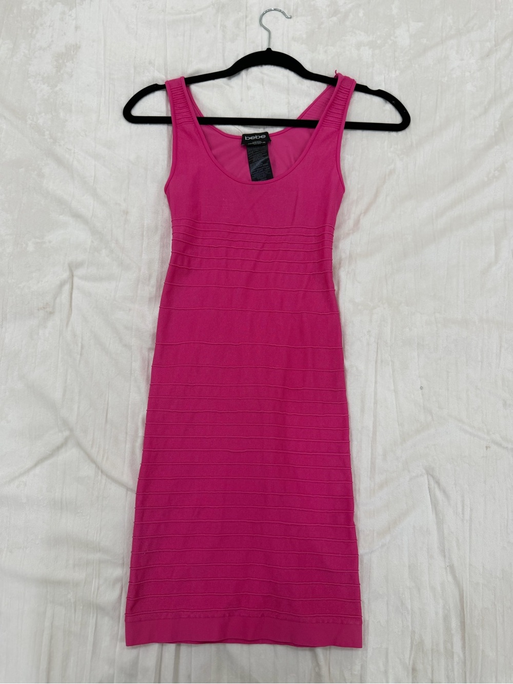 bebe Hot Pink Ribbed Tank Midi Dress